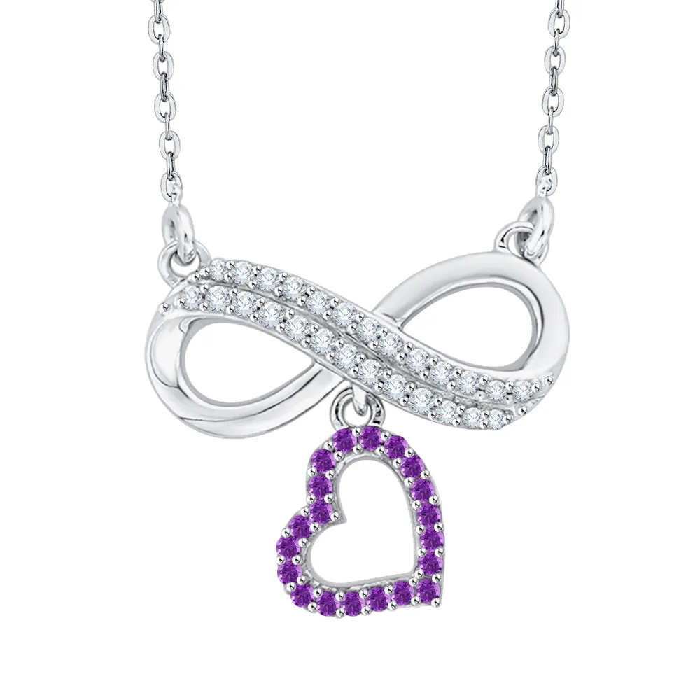 KATARINA Gemstone and Diamond Infinity Heart Pendant Necklace (1/6 cttw, G-H, I2-I3)