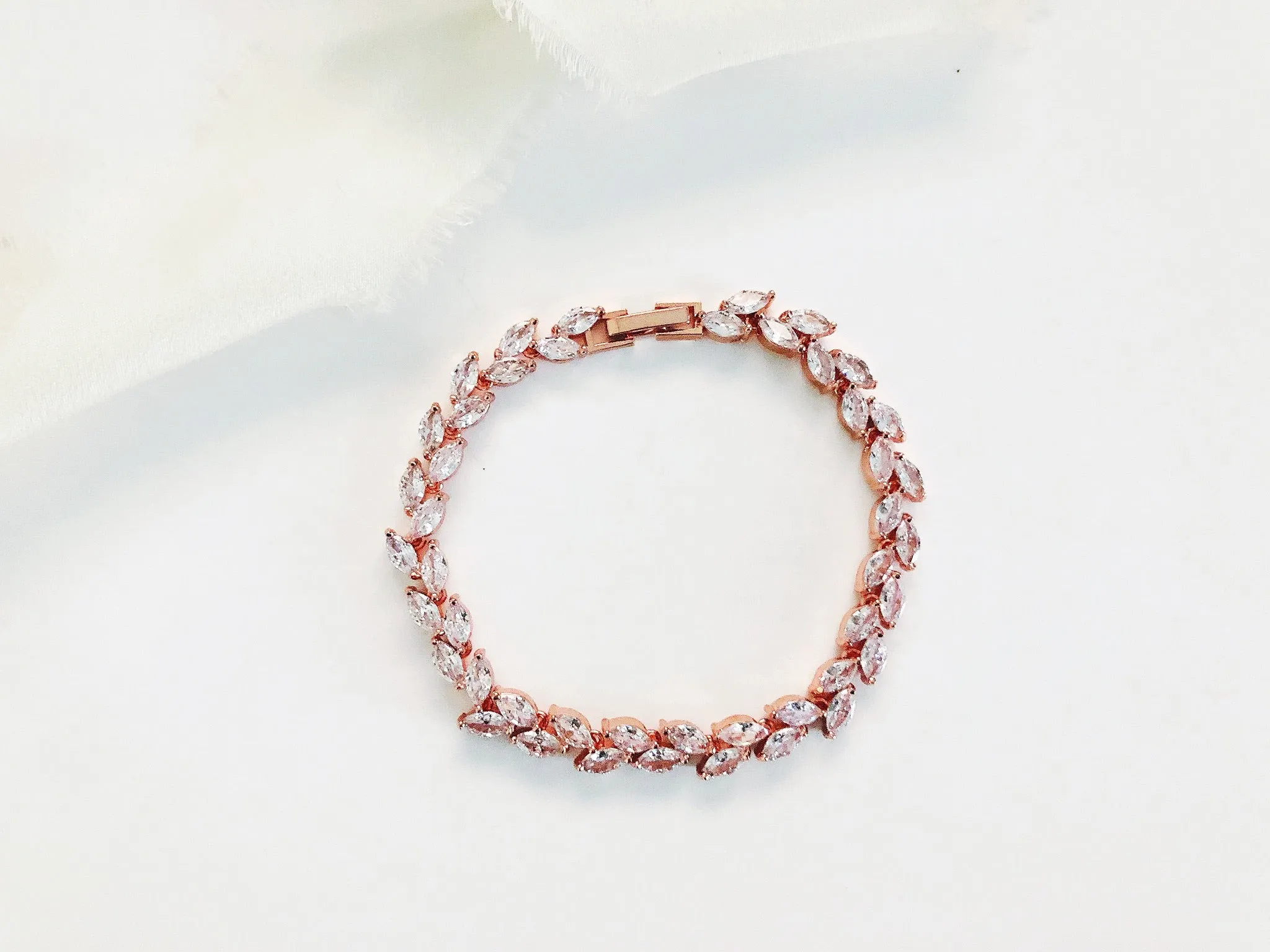 Kelsi Rose Gold Diamond Leaf Tennis Bracelet