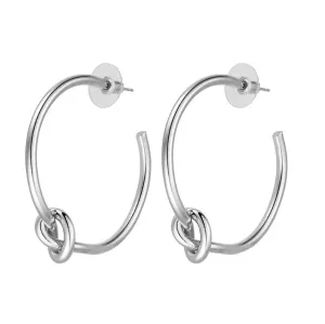 Knot Stud Hoop Earrings Silver