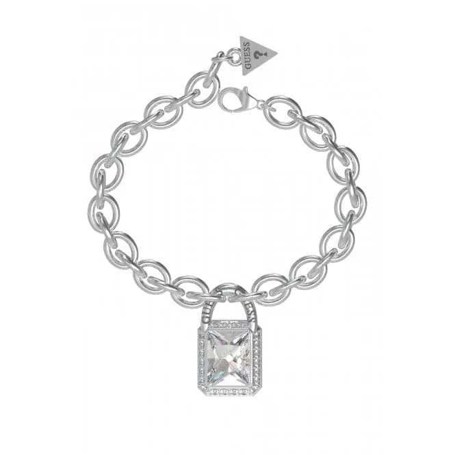 Ladies Rhodium Plated Bold Padlock Clear Bracelet UBB02199RHL