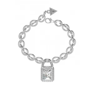 Ladies Rhodium Plated Bold Padlock Clear Bracelet UBB02199RHL