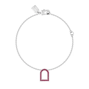 L'Arc Voyage Charm MM, 18k White Gold with Galerie Rubies on Chain Bracelet