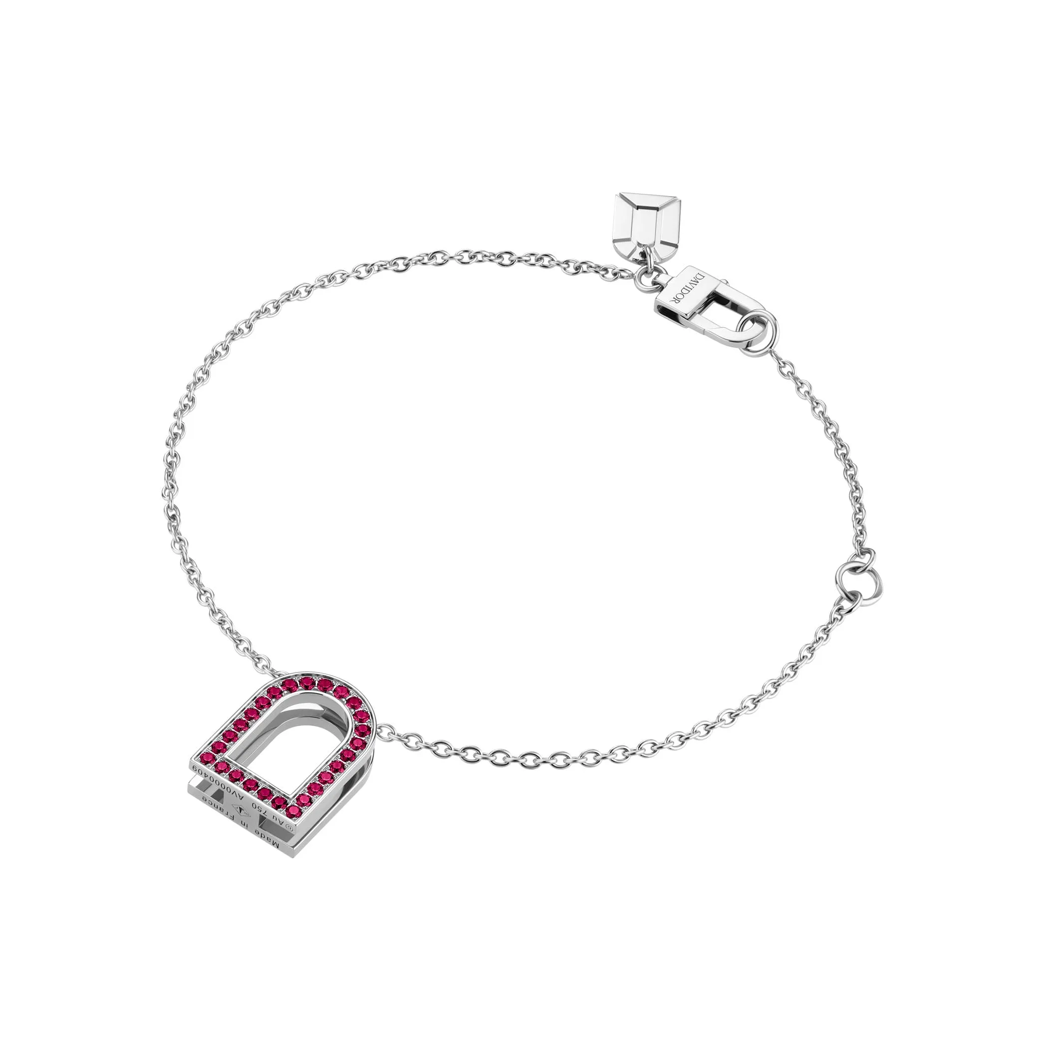 L'Arc Voyage Charm MM, 18k White Gold with Galerie Rubies on Chain Bracelet