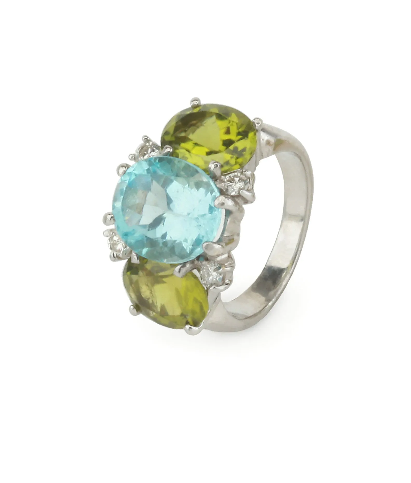 Large 18kt Yellow Gold GUM DROP™ Ring with Blue Topaz and Peridot