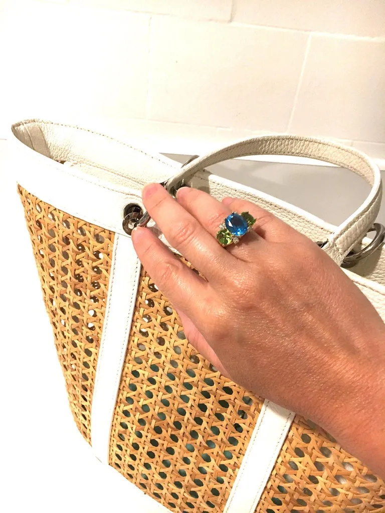 Large 18kt Yellow Gold GUM DROP™ Ring with Blue Topaz and Peridot