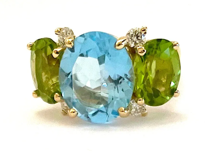 Large 18kt Yellow Gold GUM DROP™ Ring with Blue Topaz and Peridot