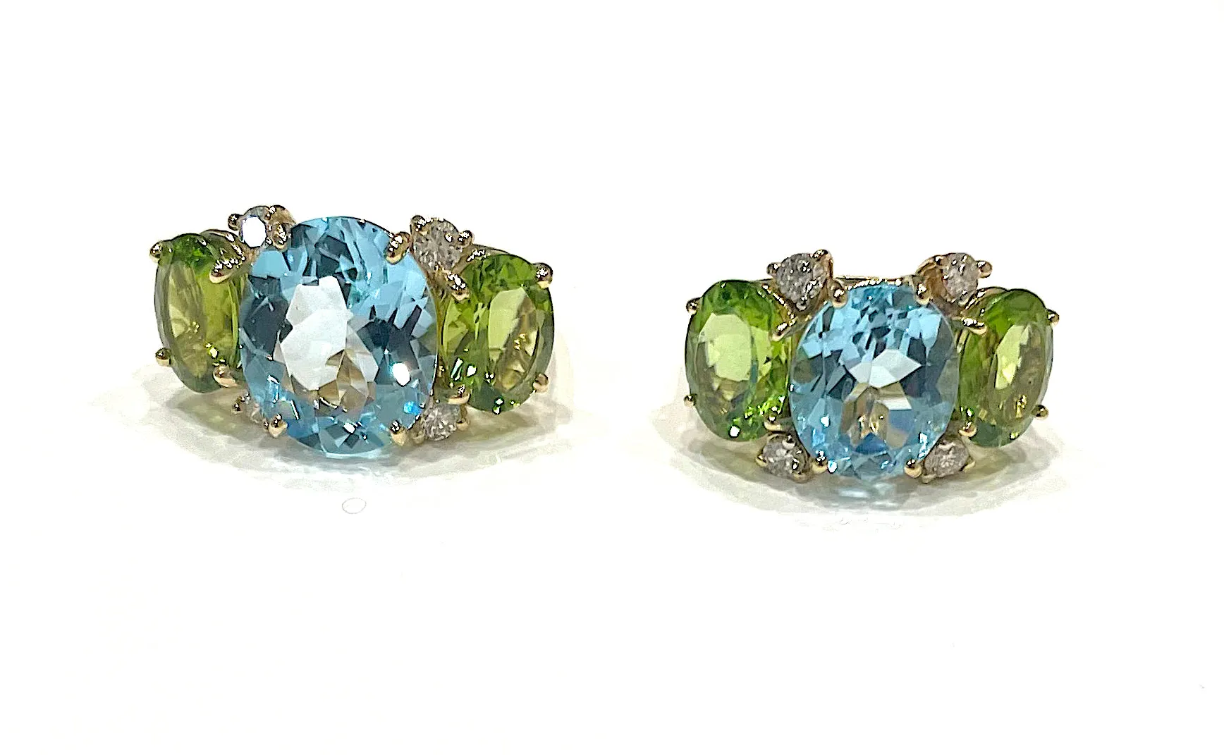 Large 18kt Yellow Gold GUM DROP™ Ring with Blue Topaz and Peridot