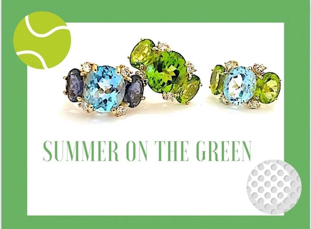 Large 18kt Yellow Gold GUM DROP™ Ring with Blue Topaz and Peridot