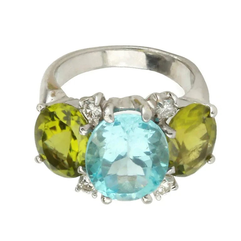 Large 18kt Yellow Gold GUM DROP™ Ring with Blue Topaz and Peridot