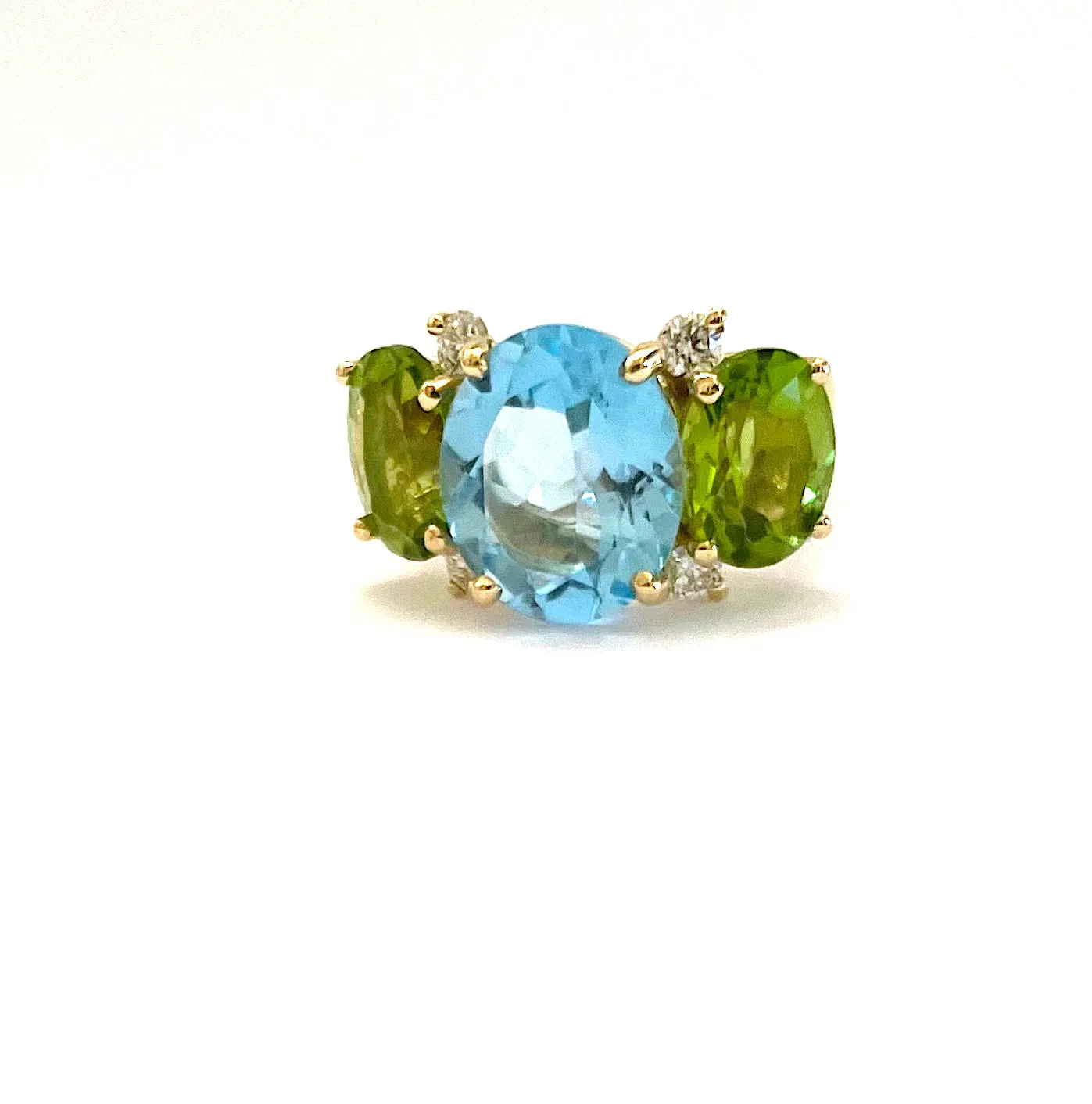 Large 18kt Yellow Gold GUM DROP™ Ring with Blue Topaz and Peridot