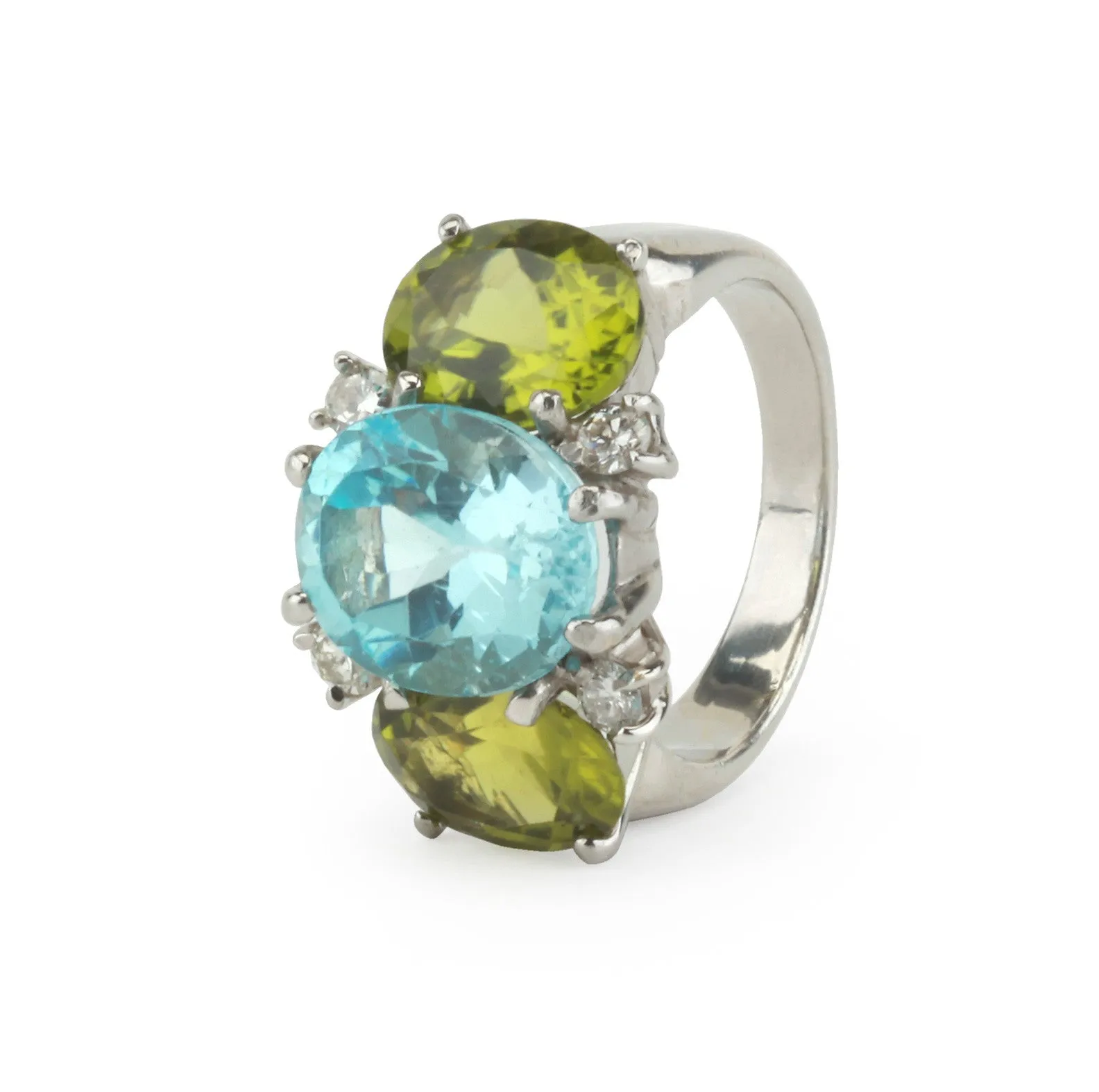 Large 18kt Yellow Gold GUM DROP™ Ring with Blue Topaz and Peridot