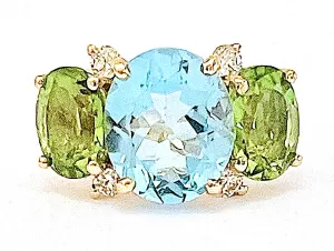 Large 18kt Yellow Gold GUM DROP™ Ring with Blue Topaz and Peridot