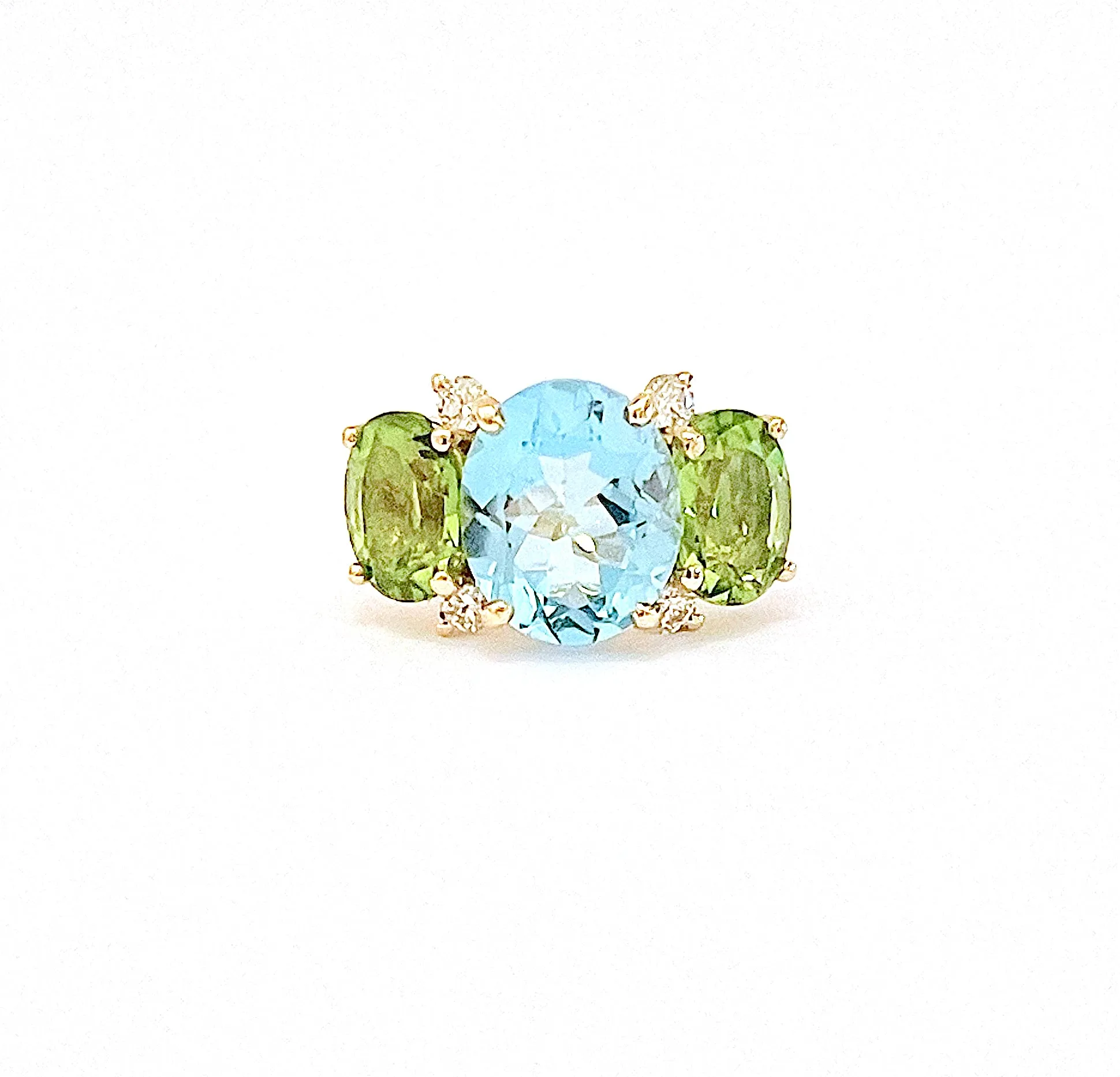 Large 18kt Yellow Gold GUM DROP™ Ring with Blue Topaz and Peridot