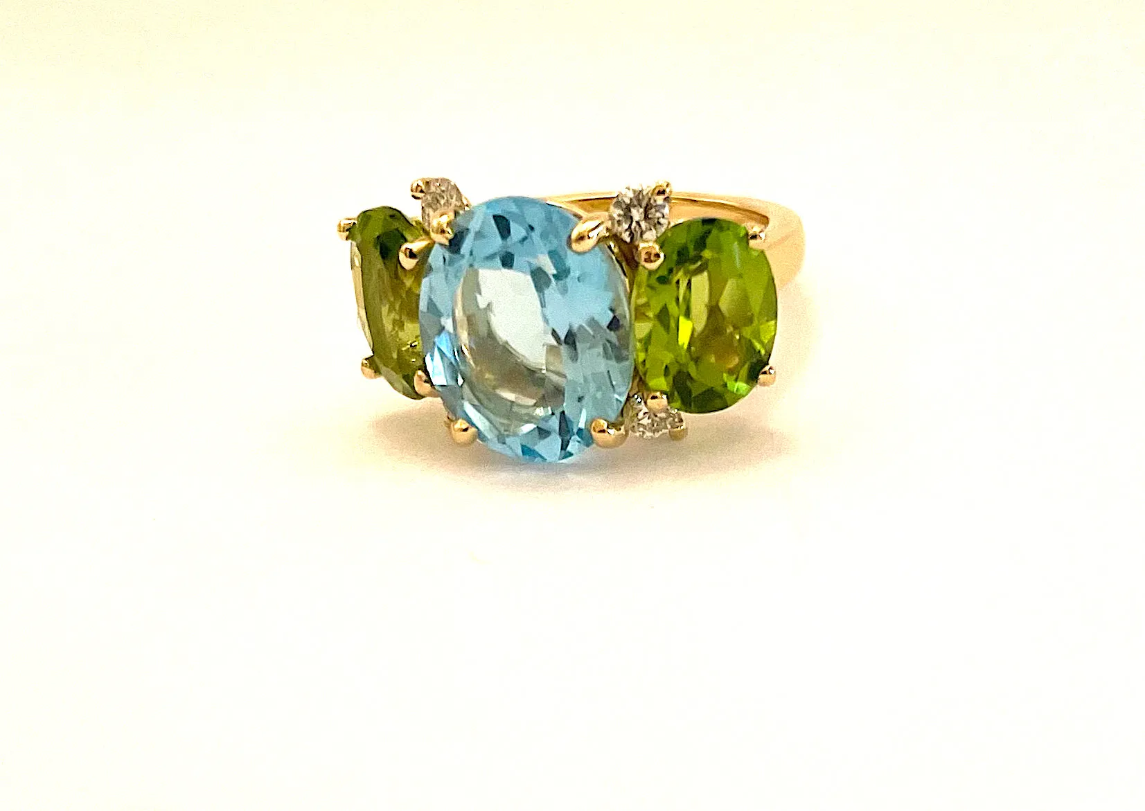 Large 18kt Yellow Gold GUM DROP™ Ring with Blue Topaz and Peridot