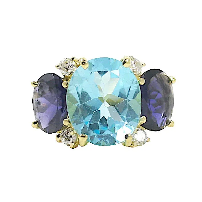 Large 18kt Yellow Gold GUM DROP™ Ring with Blue Topaz and Peridot