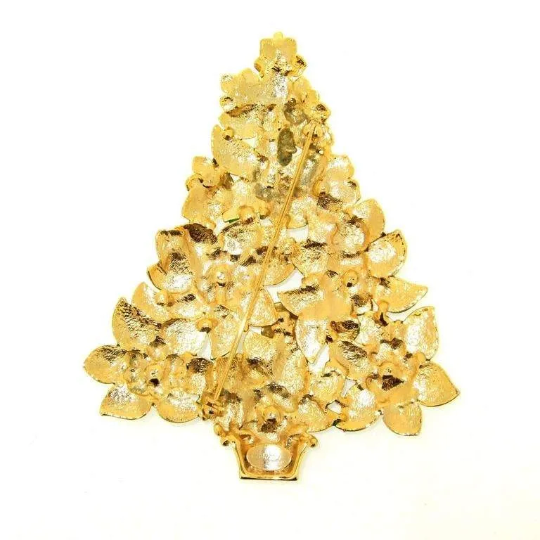 Large Christmas Tree brooch by Cristobal London Enamel Crystal