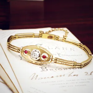 Lovely Quality Vintage Diamond & Ruby 18ct Gold Bracelet