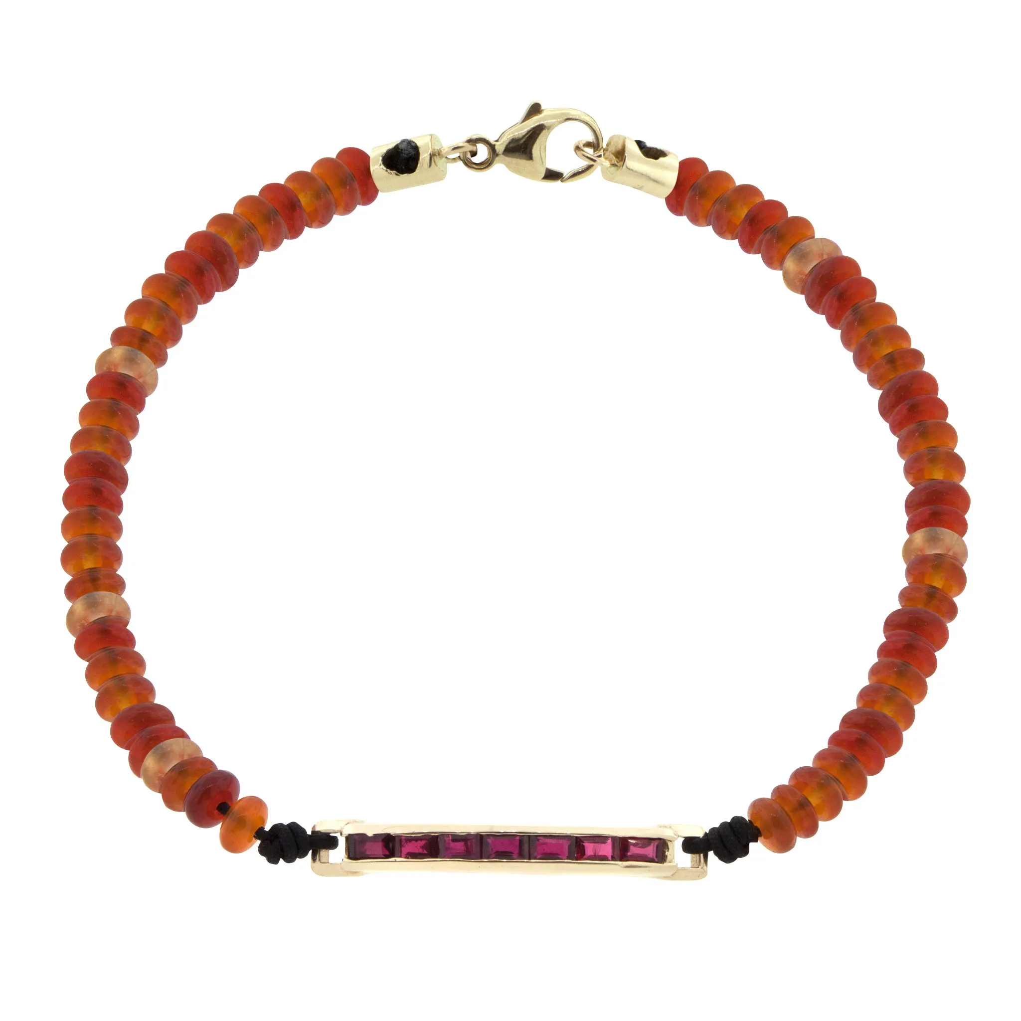 Medium ID Bar With Rubies On A Carnelian Beaded Bracelet