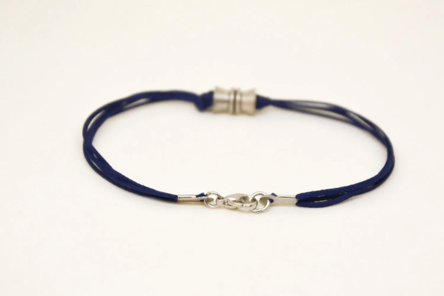 Men's bracelet with a silver bead charm and a blue cord, gift for him