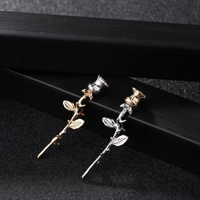 Men's Charming Rose Stem Brooch