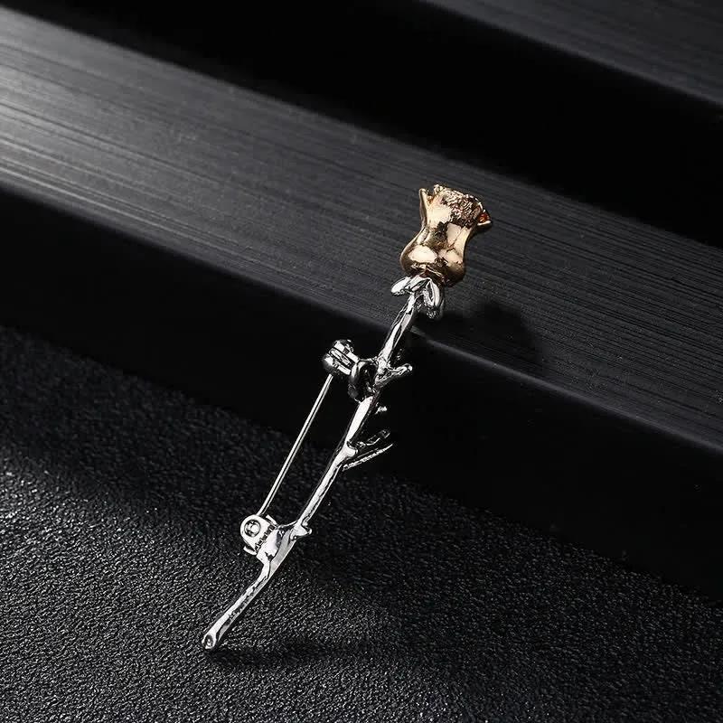 Men's Charming Rose Stem Brooch