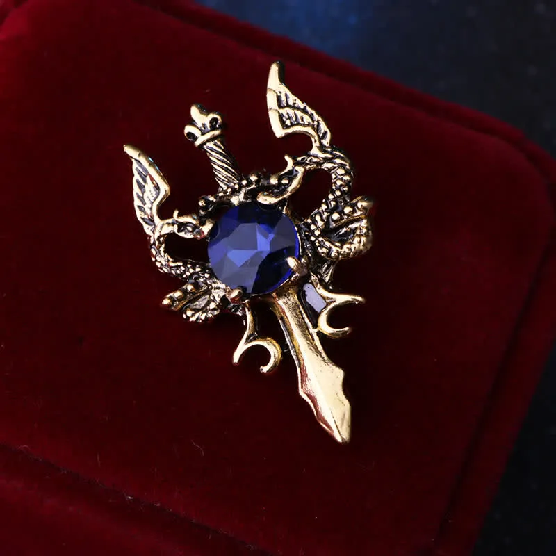 Men's Retro Gem Dragon Sword Brooch