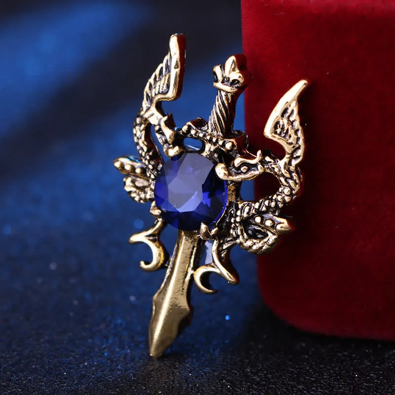 Men's Retro Gem Dragon Sword Brooch