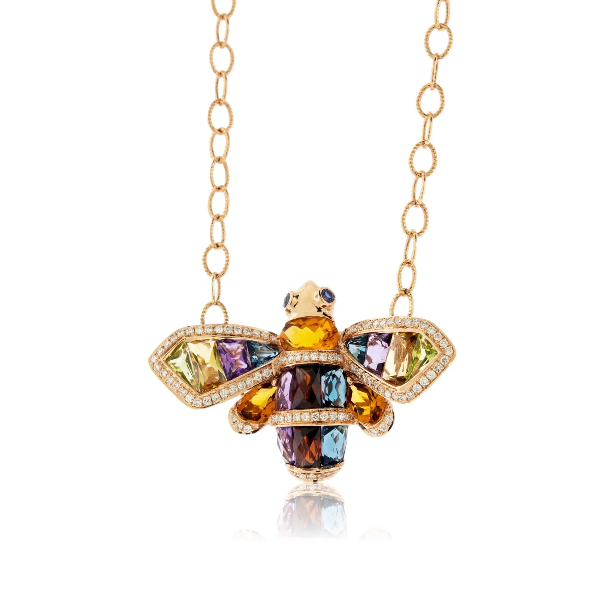 Mixed Gemstone & Diamond Queen Bee Pendant