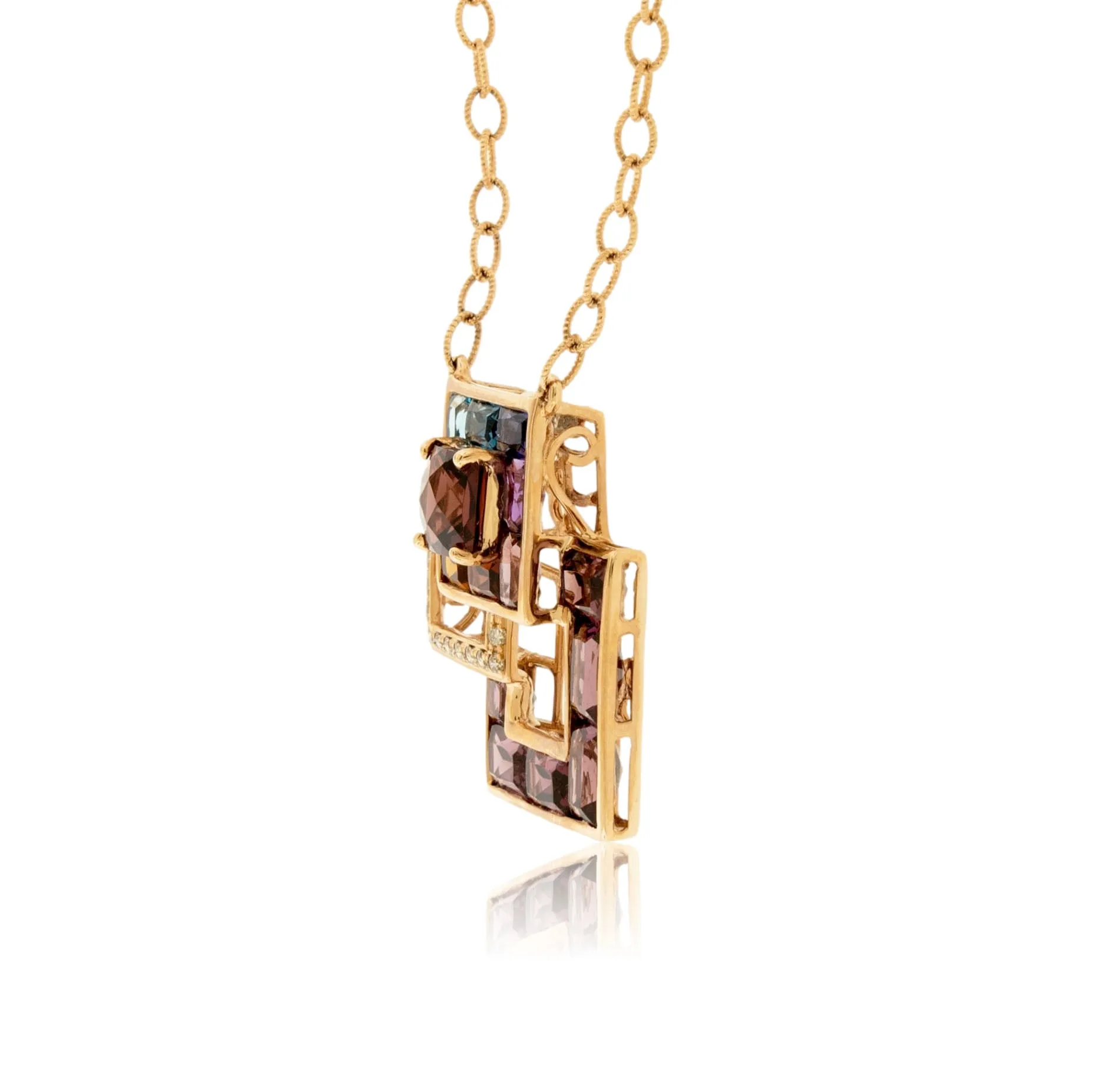 Mixed Gemstone & Diamond Triple Square Pendant