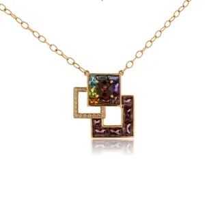 Mixed Gemstone & Diamond Triple Square Pendant