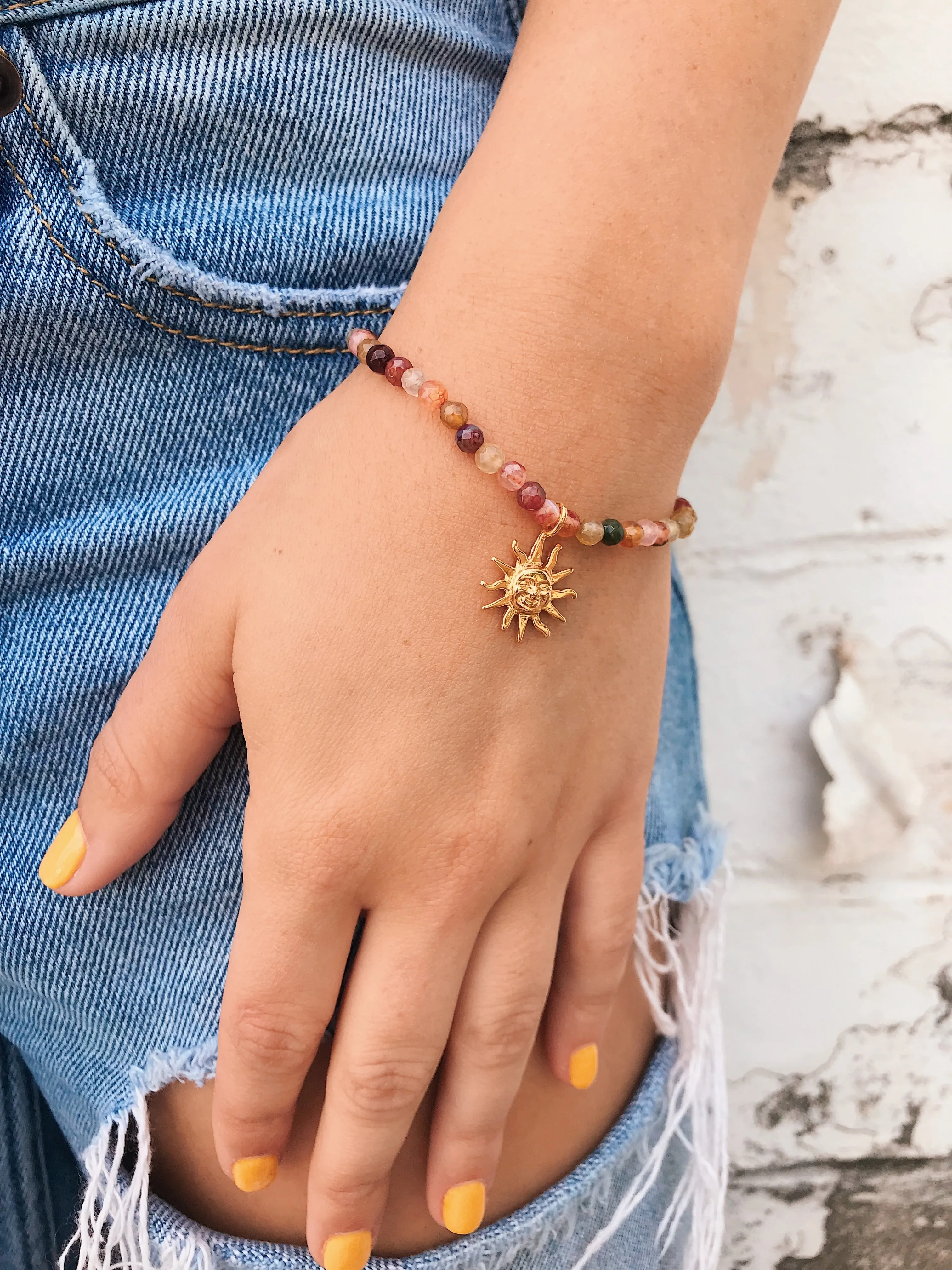 Mixed Gemstone Bracelet  // Sun Charm