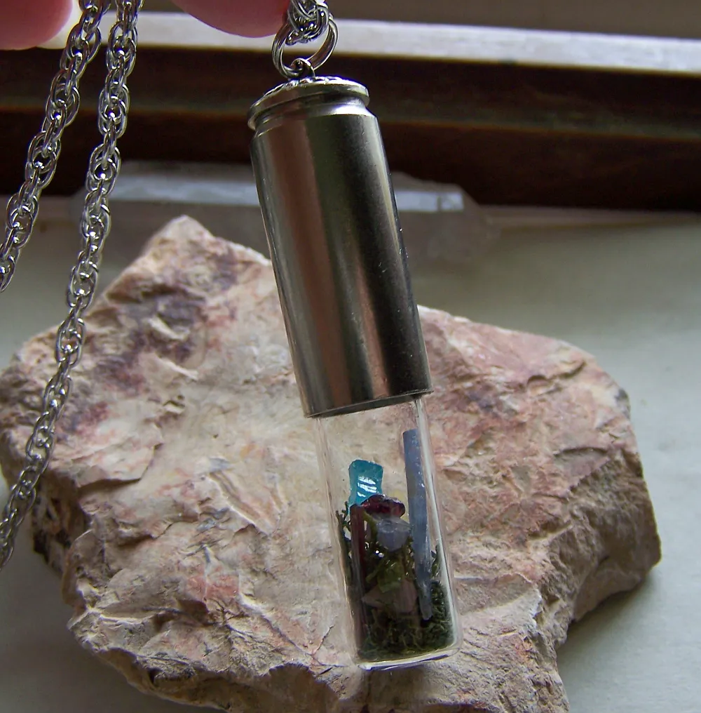 Moss Bottle Garden Gemstone Bullet Necklace