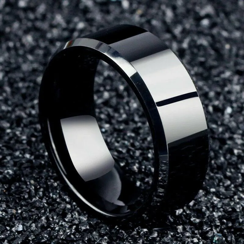 MRoyale™ Men's Stainless Steel Black/Gold/Silver Wedding Band Ring