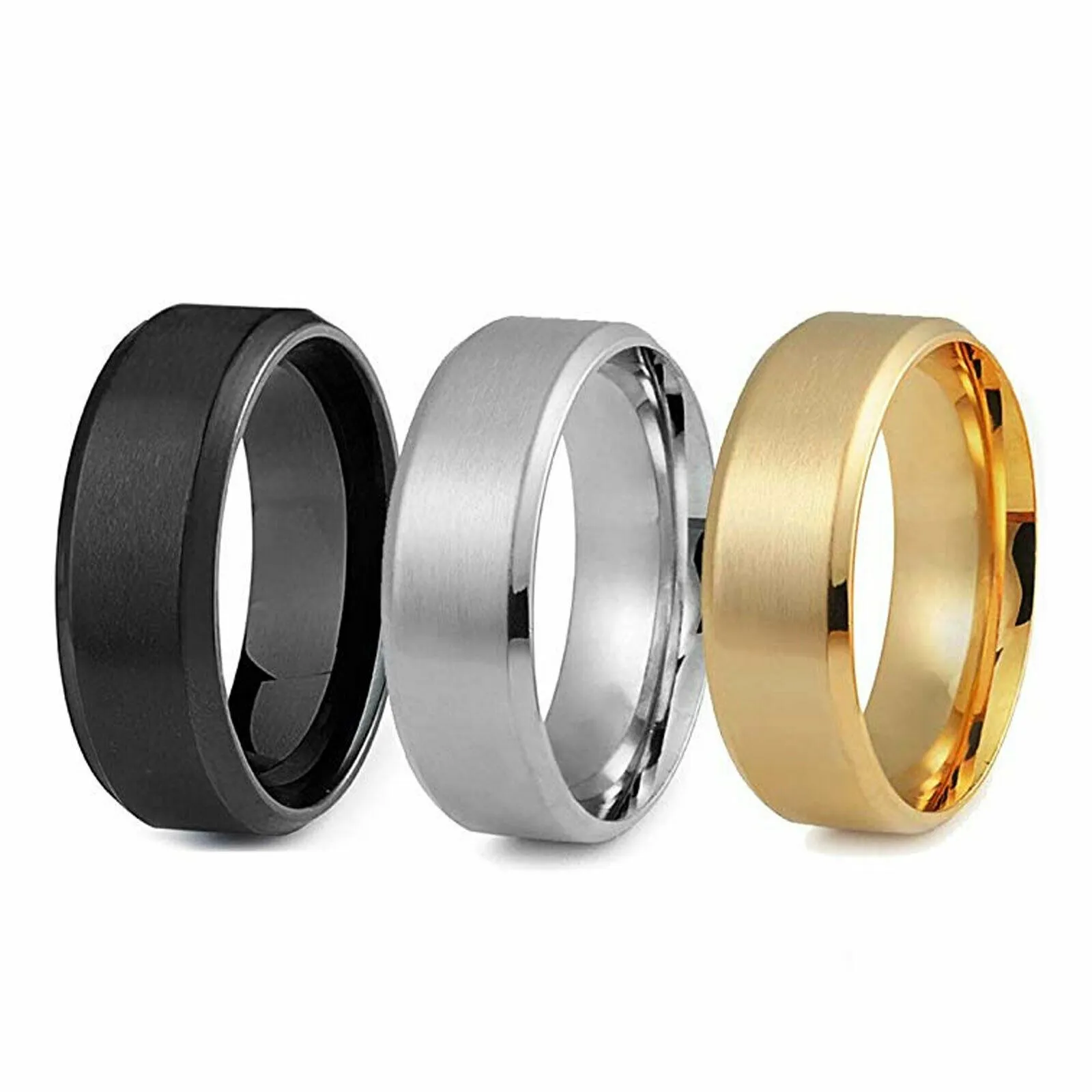 MRoyale™ Men's Stainless Steel Black/Gold/Silver Wedding Band Ring