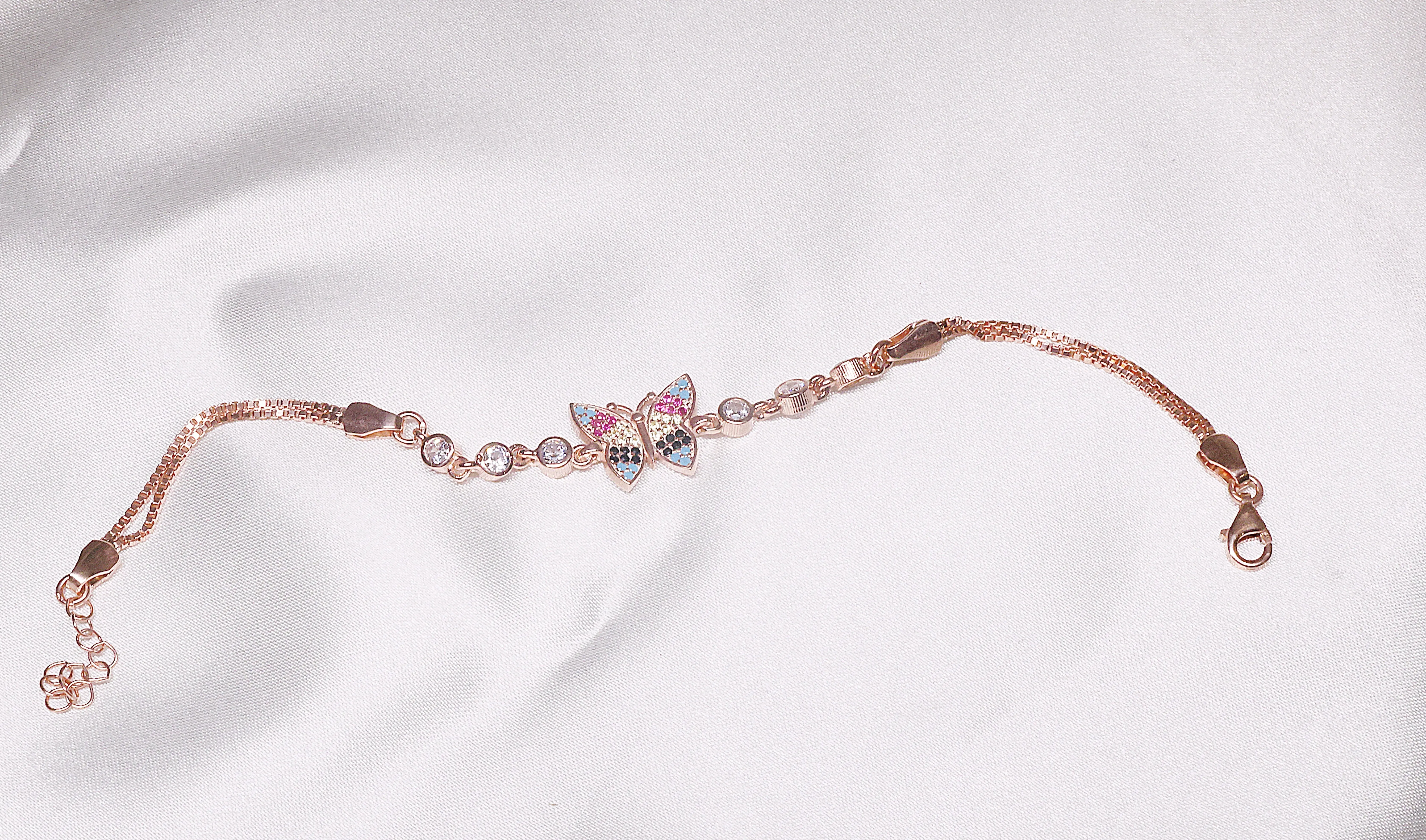 Multi colour butterfly rose gold bracelet