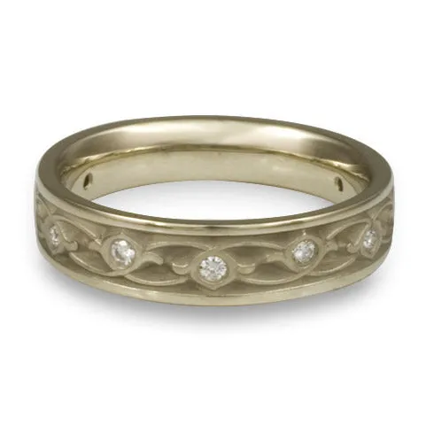 Narrow Water Lilies Wedding Ring With Diamonds in 18K White Gold