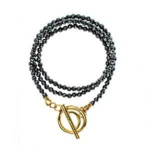 Nikki Lissoni Black Pyrite Gold Plated Wrap Bracelet