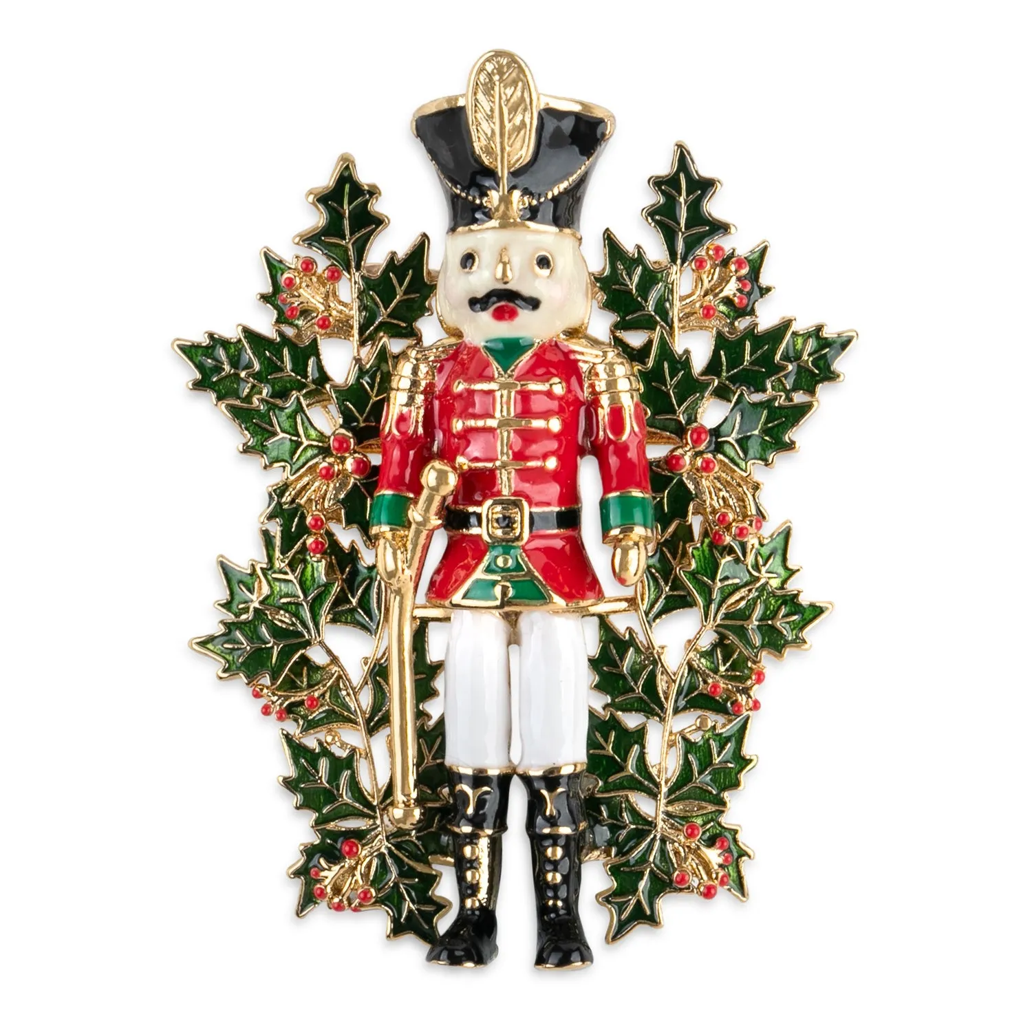 Nutcracker and Holly Brooch