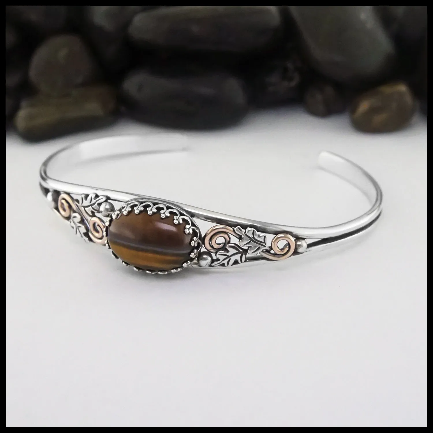 Oak Leaf Cuff Bracelet with Tigers Eye