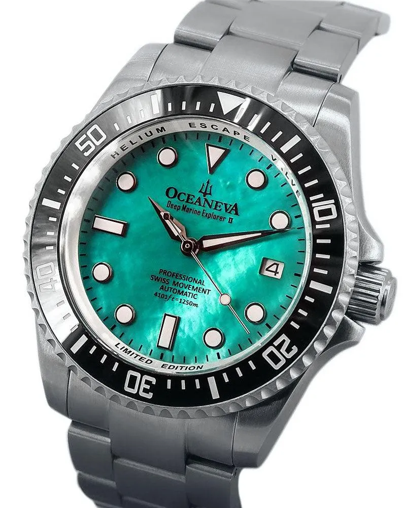 Oceaneva Men's Deep Marine Explorer II 1250M Titanium Watch - Aquamarine Dial