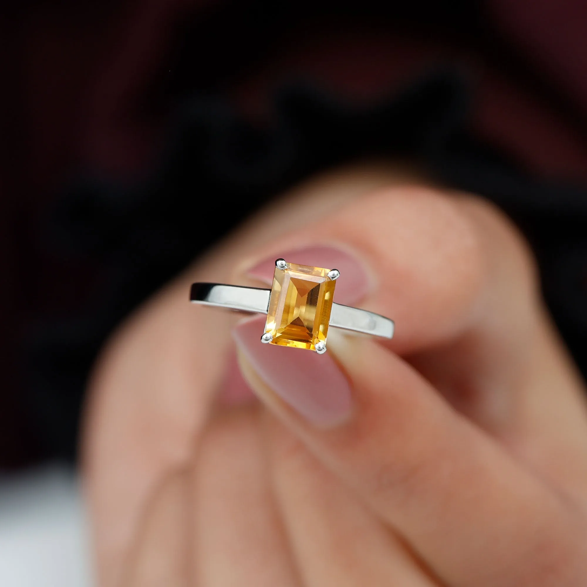 Octagon Cut Citrine November Birthstone Solitaire Ring