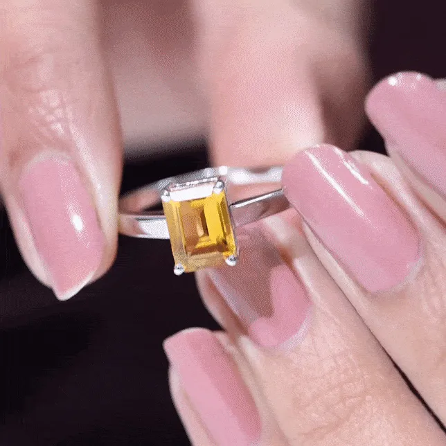 Octagon Cut Citrine November Birthstone Solitaire Ring