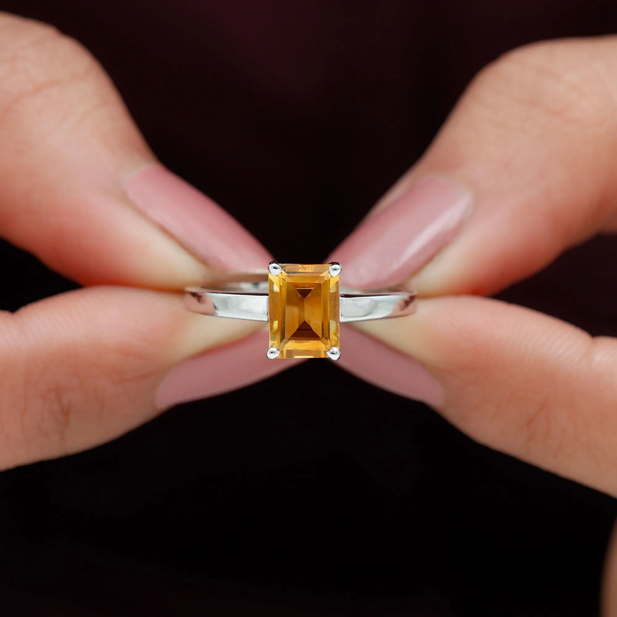 Octagon Cut Citrine November Birthstone Solitaire Ring