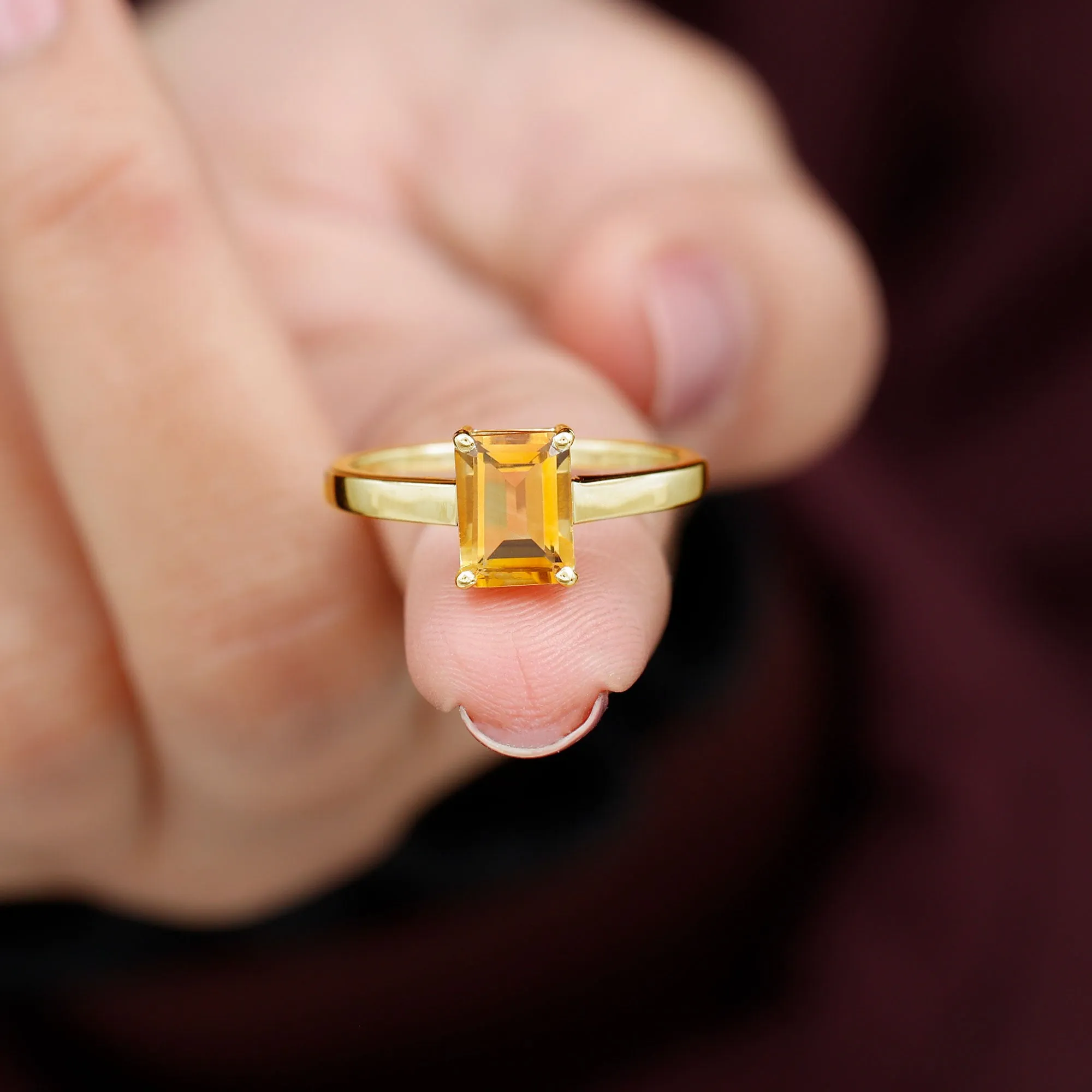 Octagon Cut Citrine November Birthstone Solitaire Ring