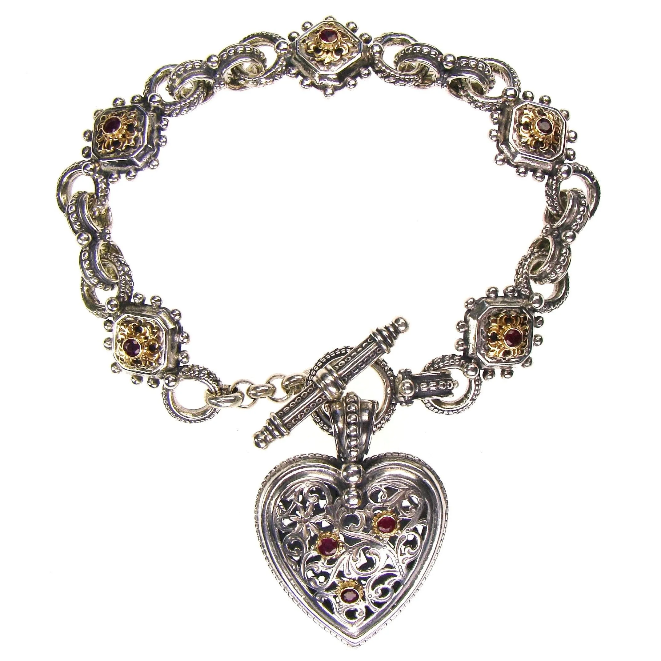 Octagon Fleur Ruby Charm Bracelet with Heart Charm