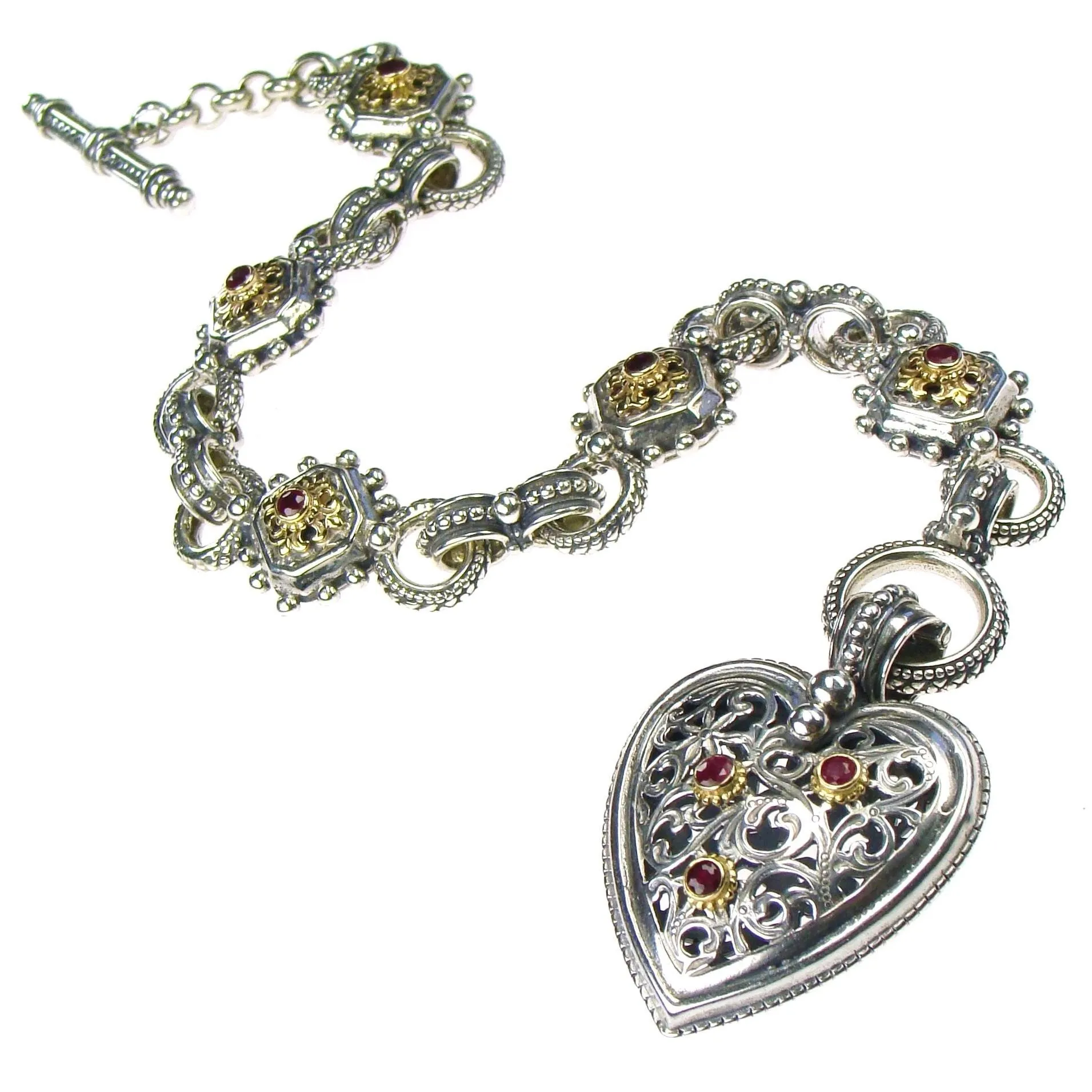 Octagon Fleur Ruby Charm Bracelet with Heart Charm