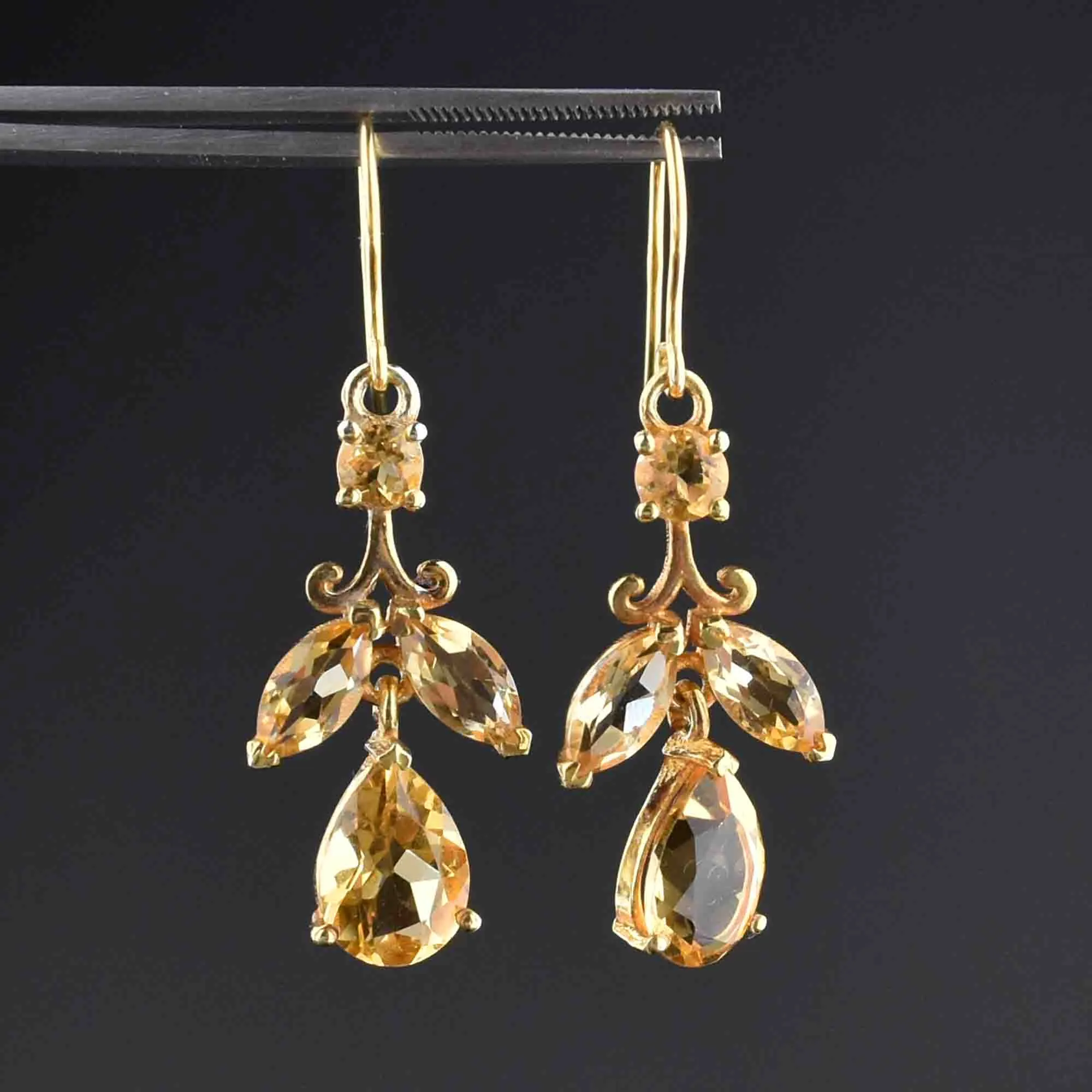 ON HOLD Vintage Gold Citrine Leaf Dangle Earrings