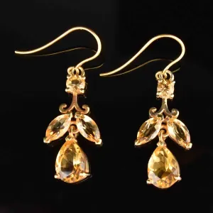 ON HOLD Vintage Gold Citrine Leaf Dangle Earrings