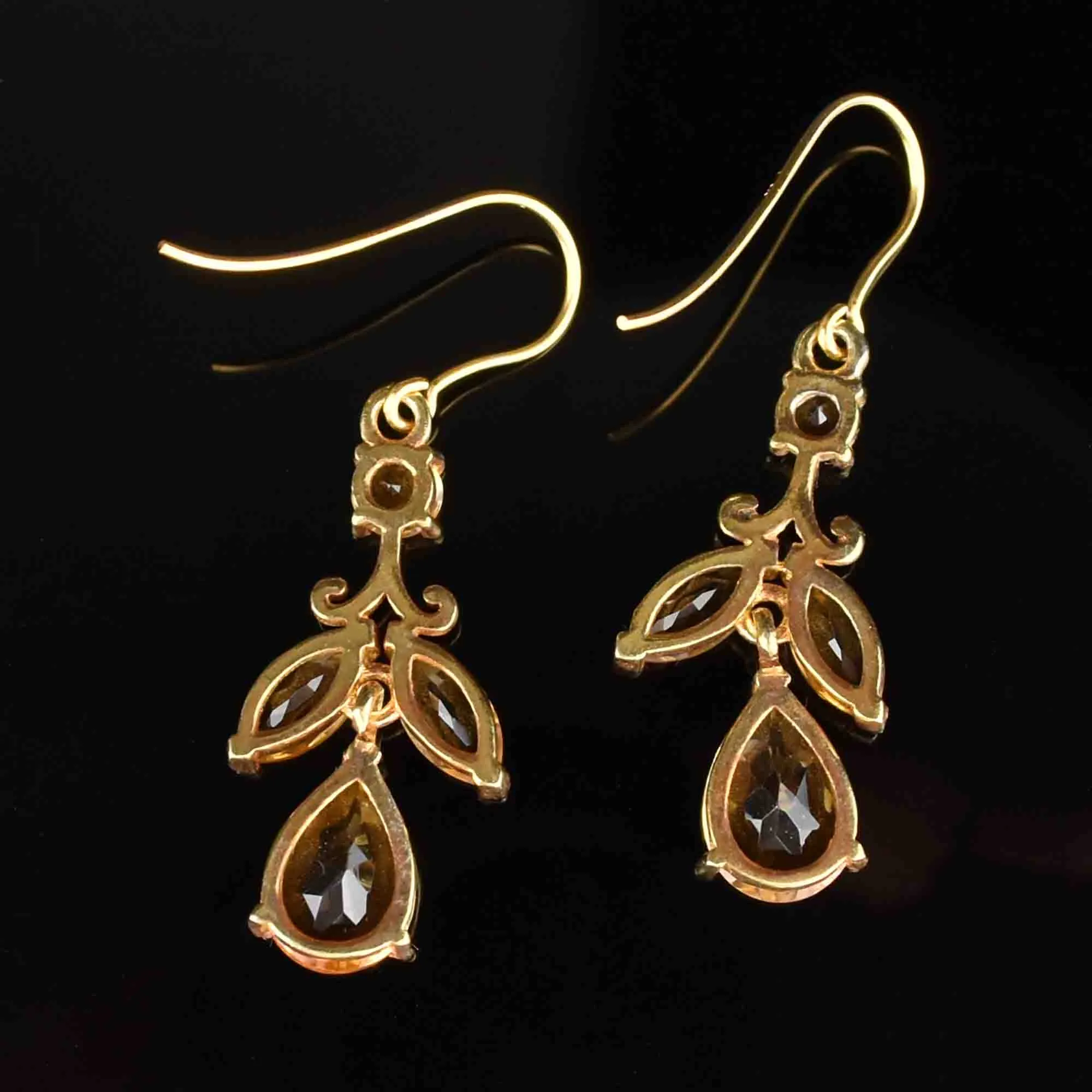 ON HOLD Vintage Gold Citrine Leaf Dangle Earrings