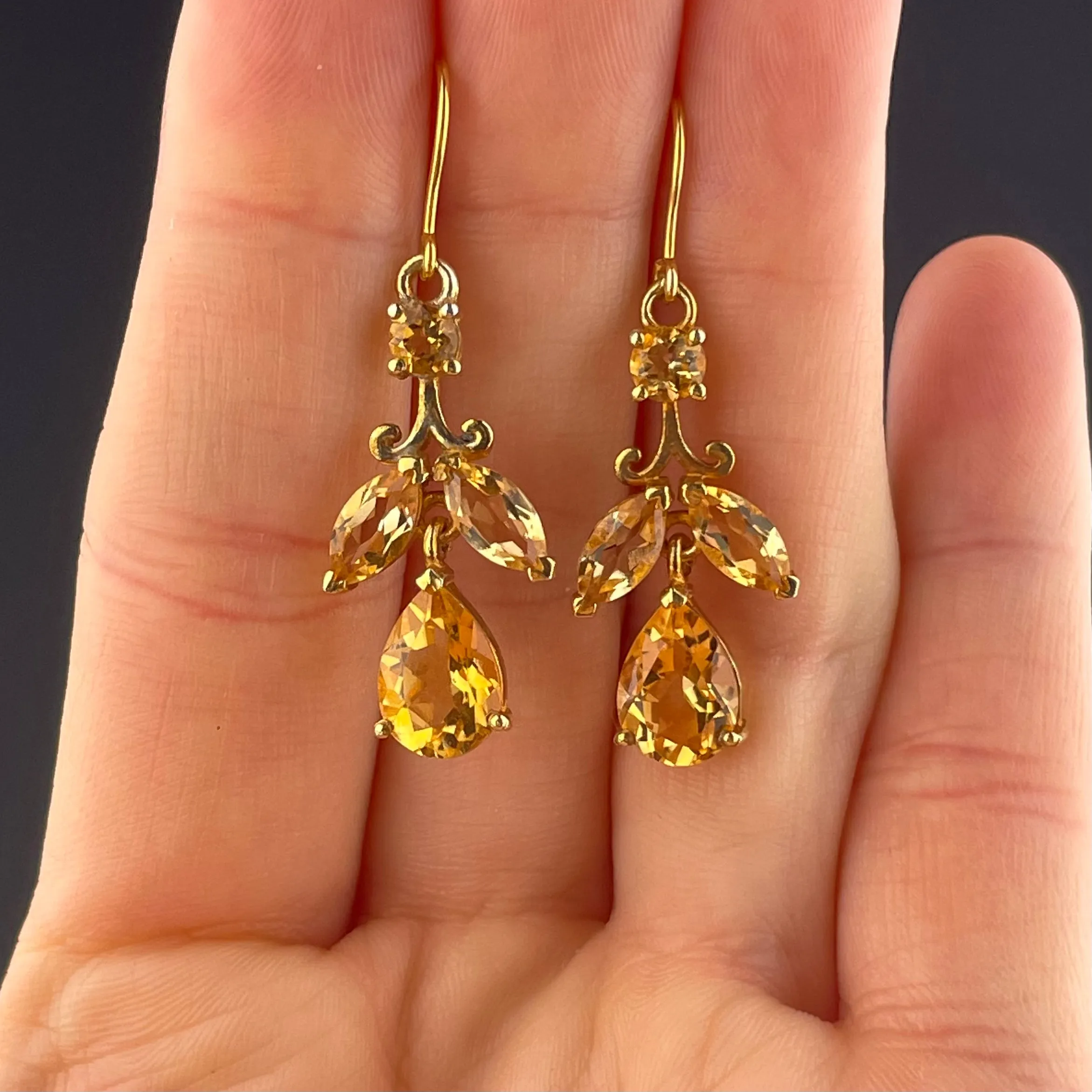 ON HOLD Vintage Gold Citrine Leaf Dangle Earrings